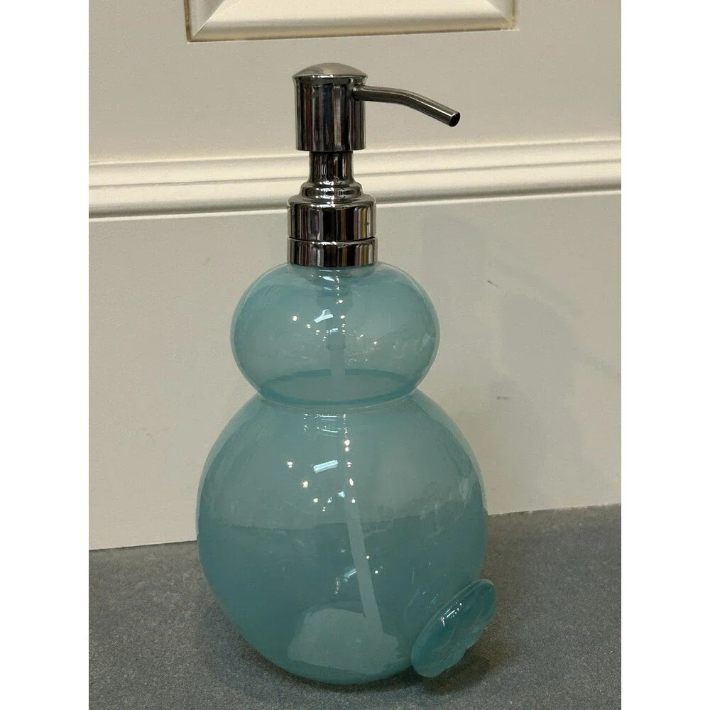 At Home Blue Bunny Glass Soap Dispenser with Polished Metal Pump